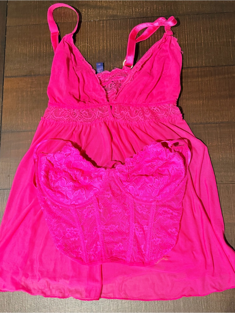 Rachel Hot Pink Lace Babydoll with Matching Bustier